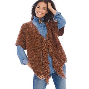 Chicos Cardigan sz 3 XL Women Katarina Hardware Fringe Chunky BOHO Wool‎ Orange